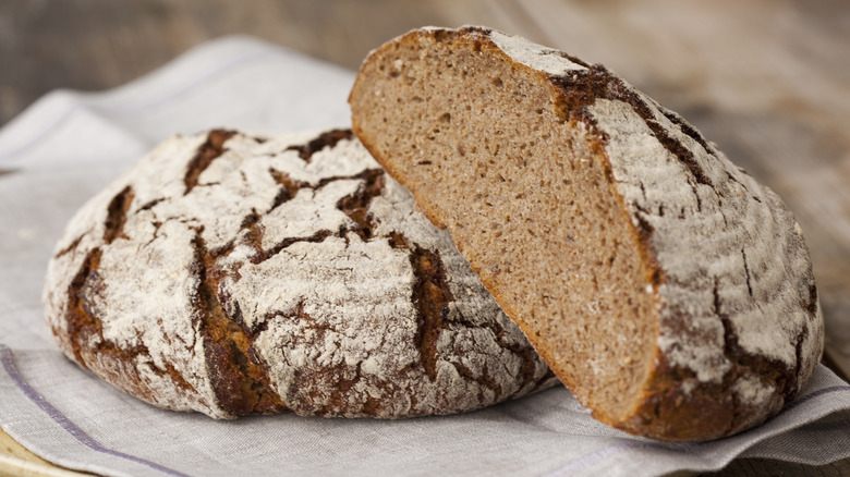 Rye bread loaves on table