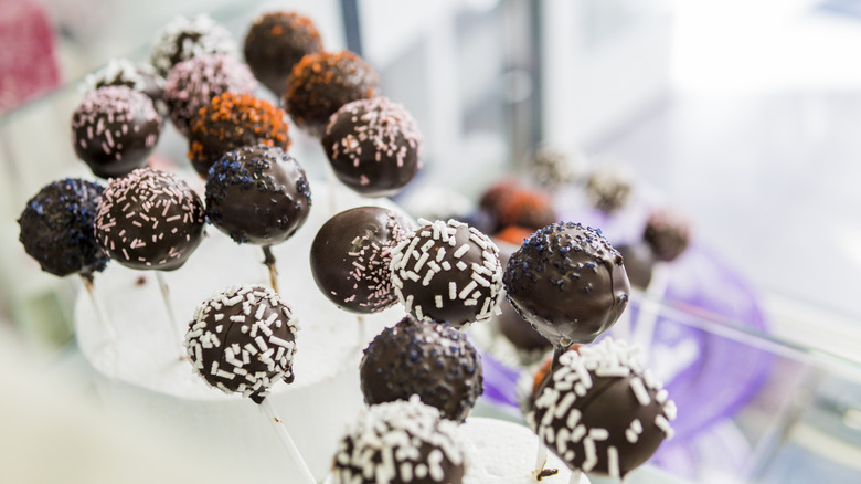 chocolate cake pops with sprinkles