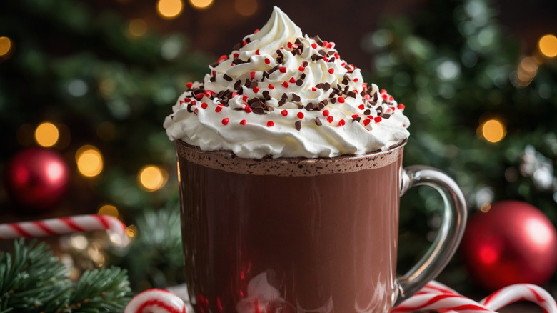 Festive mint hot chocolate drink