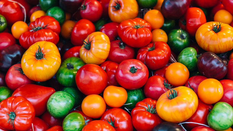 ripe tomatoes at a market