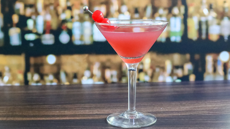 pink cocktails with maraschino cherries