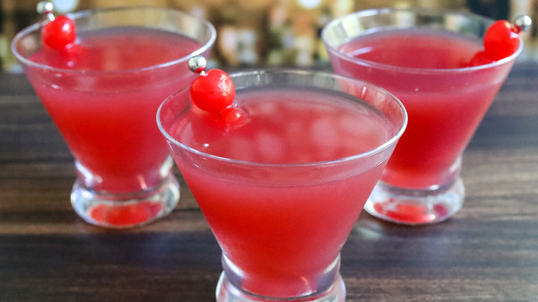 pink cocktails with maraschino cherries