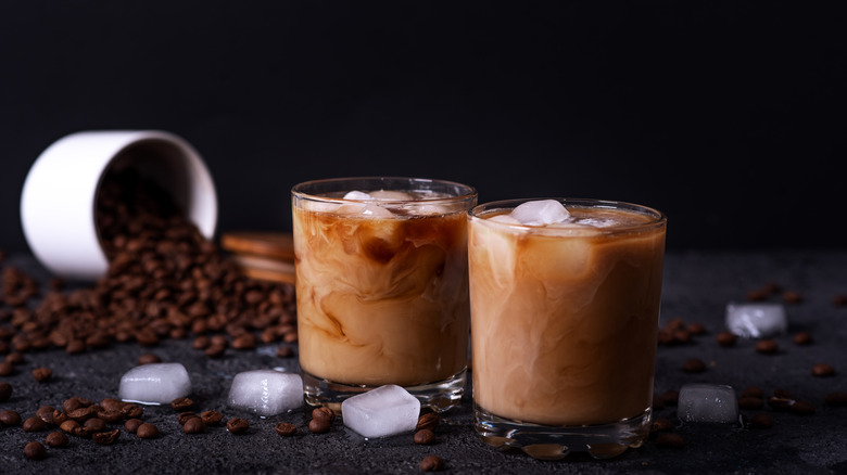 Two coffee cocktails with coffee beans