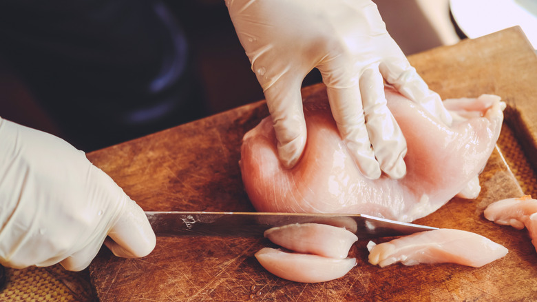 slicing chicken breast