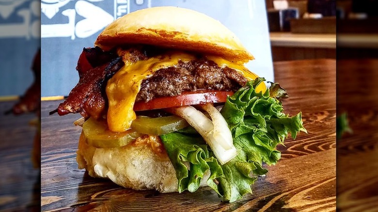 Amboy burger on wooden table