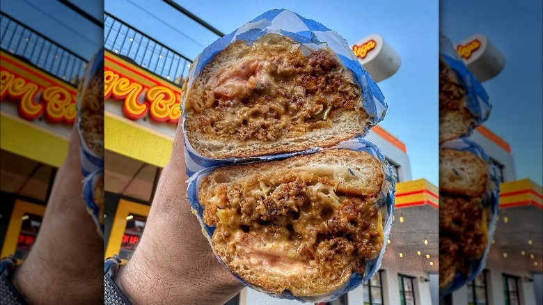 Chopped Cheese burger cross-section