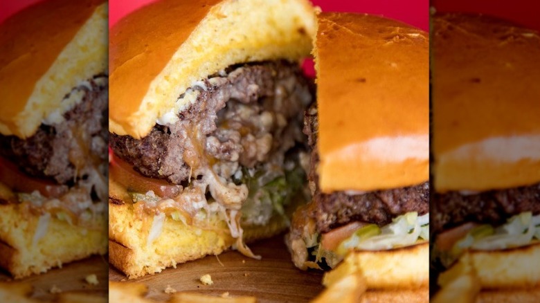 Halved Juicy Lucy burger