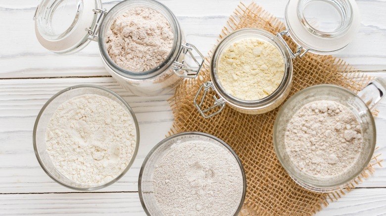 Glass jars of various flours