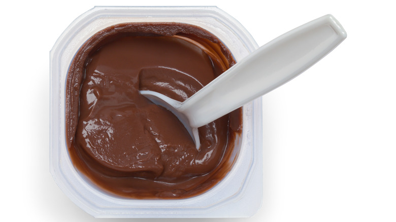 Chocolate pudding cup with spoon