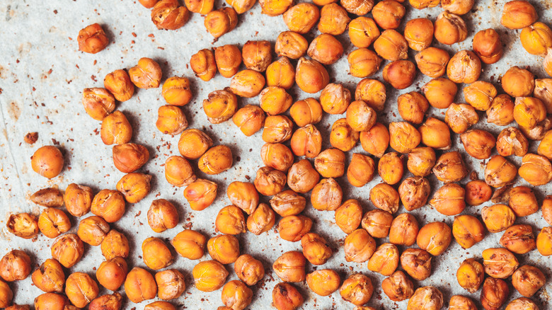 Baked chickpeas on parchment paper