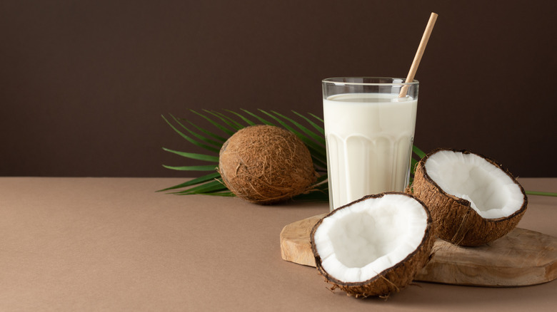 A glass of coconut milk