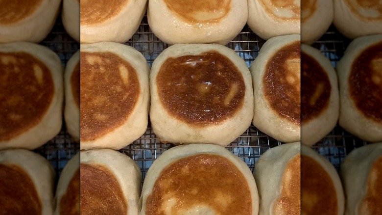 English muffins on a rack