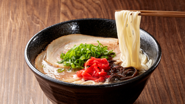 bowl of ramen with chopsticks