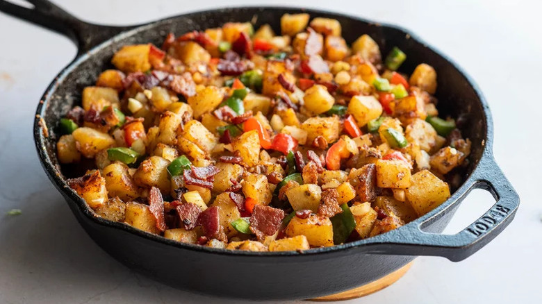 Bacon fat hash browns in skillet