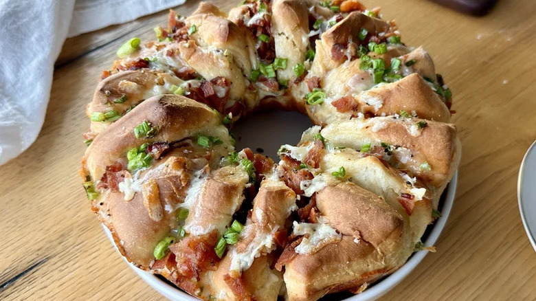 Bacon and cheese bread on a plate