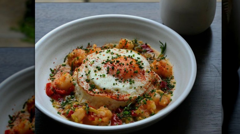 sunny side up egg on polenta