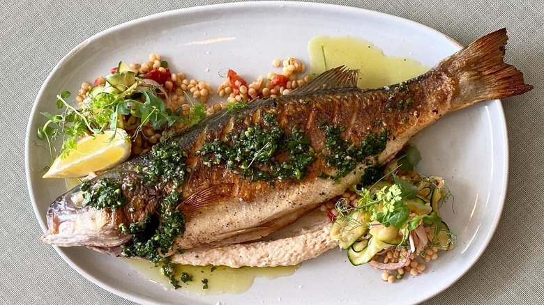 Whole-roasted branzino 