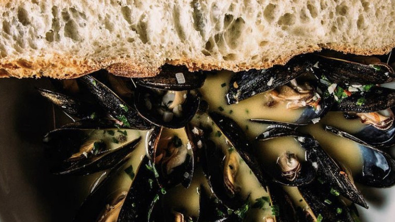 Mussels in broth with bread