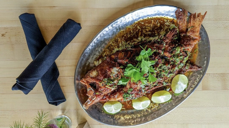 Fried whole fish on platter