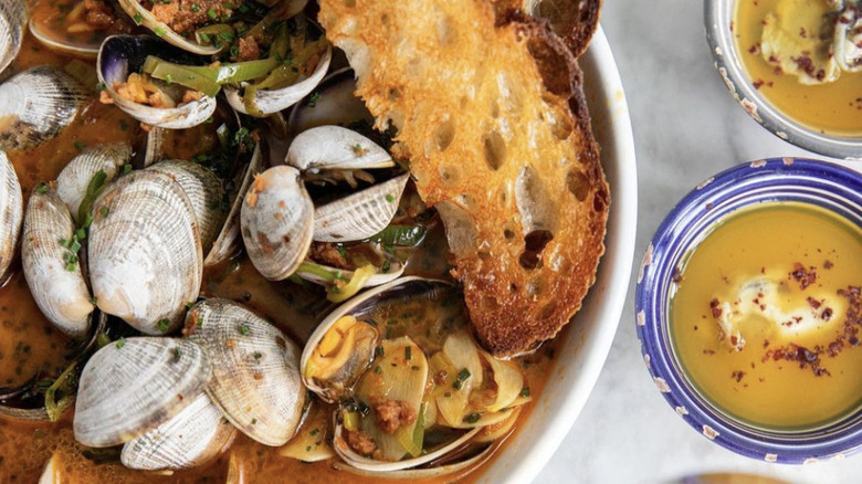 Seafood stew with bread