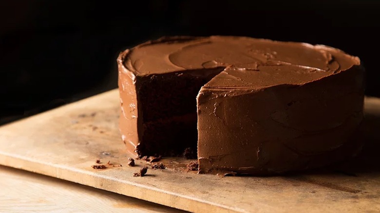 Chocolate cake with missing slice