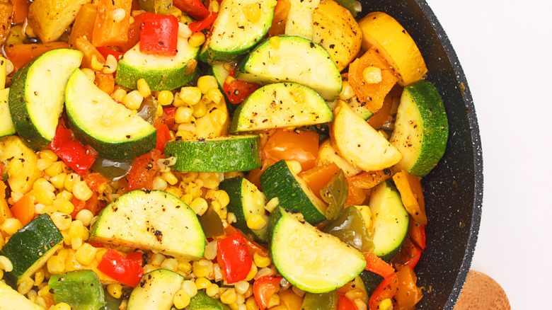 Sautéed veggies in skillet