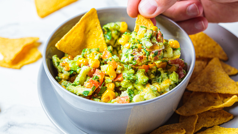 Chips and dip with corn