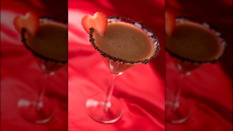 chocolate cocktail with strawberry garnish