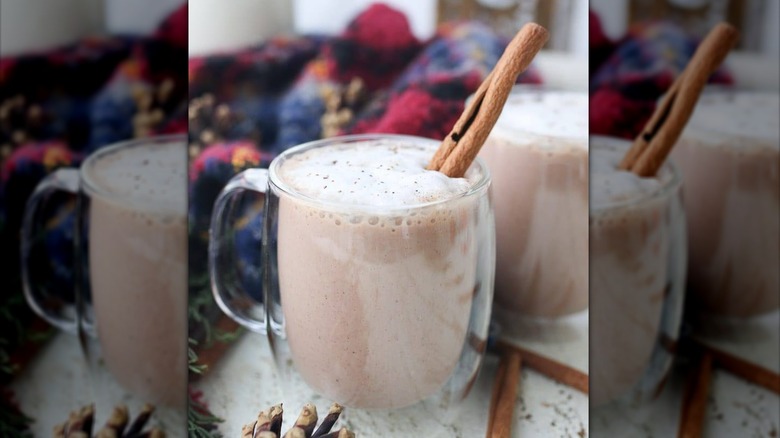 vegan chocolate eggnog with cinnamon garnish