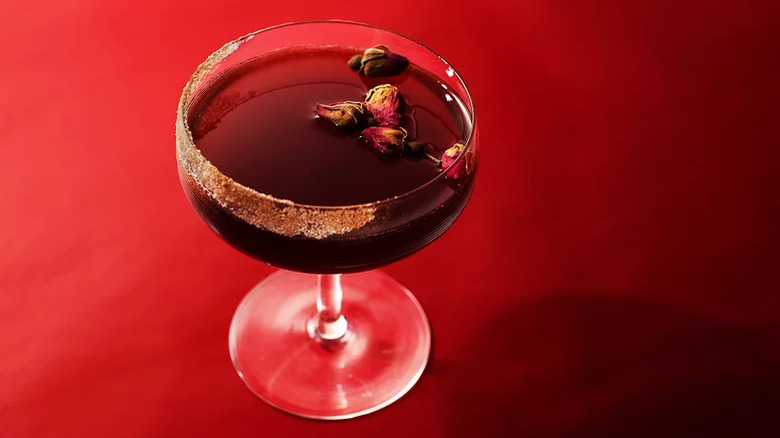 chocolate martini on red background