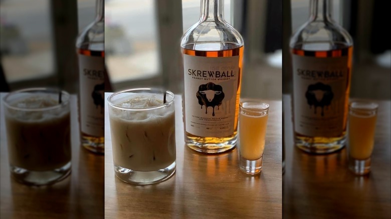 Skrewball peanut butter whiskey and peanut butter cup cocktail