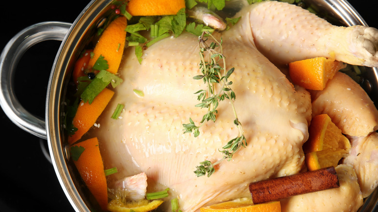 Turkey in pot with brine