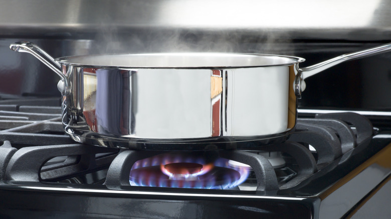 Pan heating on stove