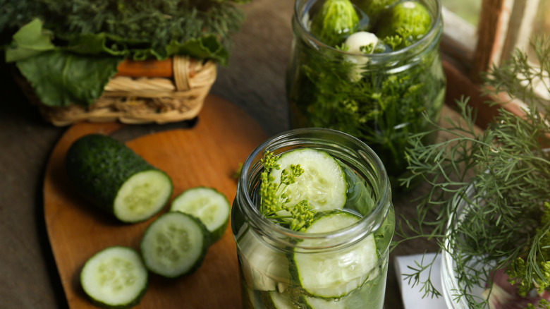 Cucumbers and dill in jars