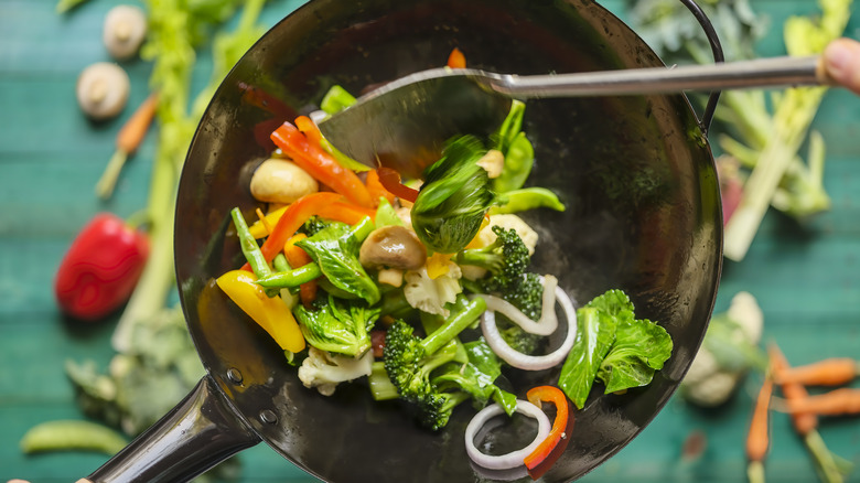 Vegetables cooking in pan