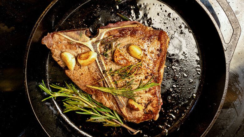 Steak searing in pan