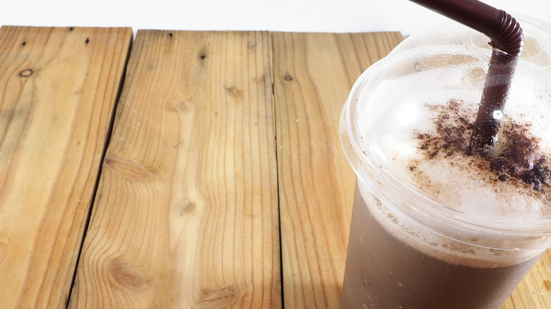 Coffee milkshake in plastic container