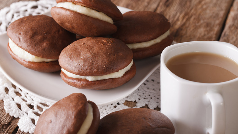 Whoopie pies with coffee cup