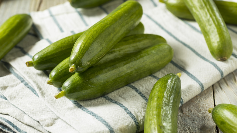 Persian cucumbers on a towel