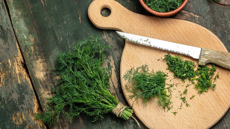 Fresh dill on cutting board