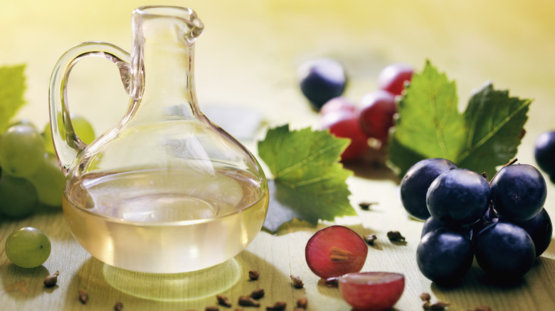 Grapeseed oil in glass pitcher