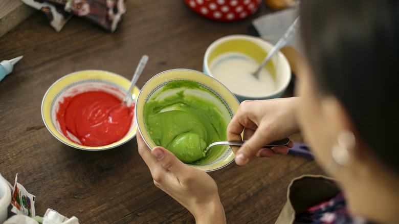 Mixing colored cake batter