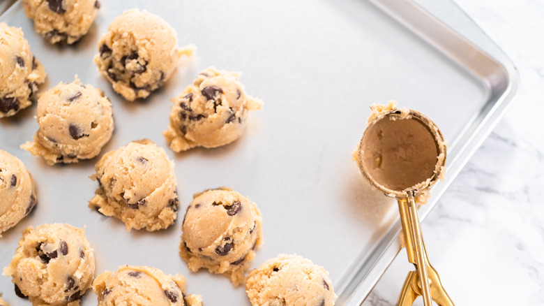 Chocolate chip cookies baking sheet