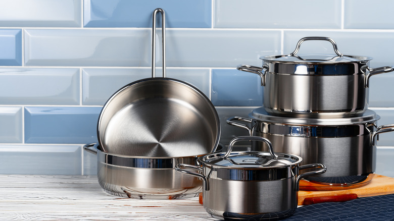 Aluminum cookware on counter