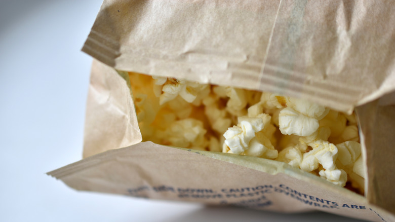 Popped microwave popcorn bag