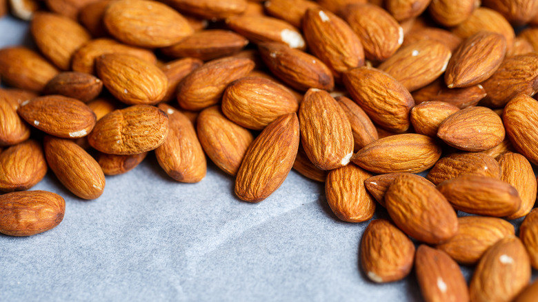 Roasted almonds on parchment