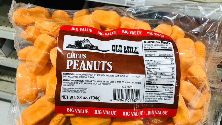 Bag of "circus peanuts" candy in a store