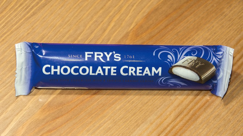 Fry's Choclate Cream bar on wooden counter