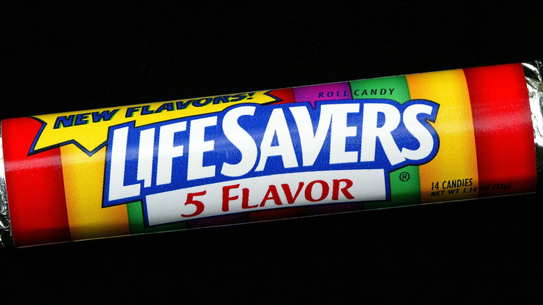 Closeup shot of a roll of 5-flavor Lifesavers