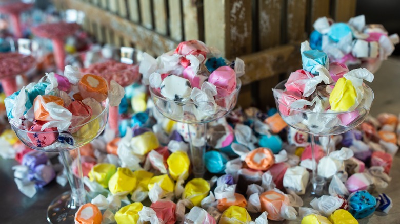 Table filled with colorful saltwater taffy